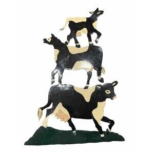 Vintage Hand painted Cows Metal Folkart Wall Mount Farmhouse Decor 18” Tall